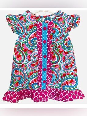 Boutique Baby Girl Dress 12M Paisley Colorful Flutter Sleeve Castles & Crowns